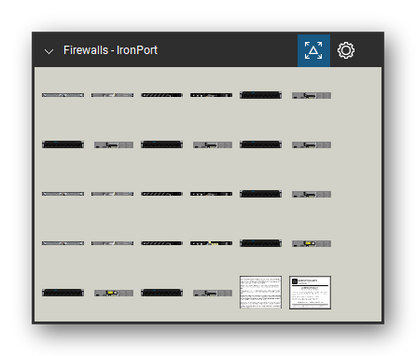 Firewalls & Security Appliances tool set for Bluebeam Revu, IronPort set - 28 views of 14 devices, front and rear: C160, C170, C370, C370D, C670, M1070, M160, M170, M670, S160 and 4 more. Tool Chest in Symbol view.