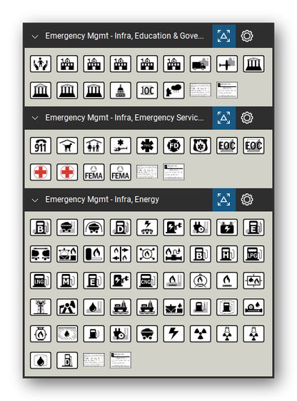 Incident & Emergency Management tool set for Bluebeam Revu, the Infra, Education & Government, Infra, Emergency Services and Infra, Energy sets in the Tool Chest - Infra, Education & Government (15 tools), Infra, Emergency Services (13 tools) and Infra, Energy (47 tools).