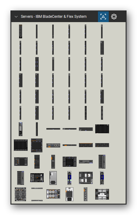 Servers tool set for Bluebeam Revu, IBM BladeCenter & Flex System set (tools 1-66 of 173) - 66 tools: 2.5in SFF Vert. Disk, Blank Blade, Blank H Blade, HC10 Blade, HS12 Blade, HS20 Blade, HS21 Blade, HS21 XM Blade, HS22 Blade, HS22V Blade and 56 more. Tool Chest in Symbol view.