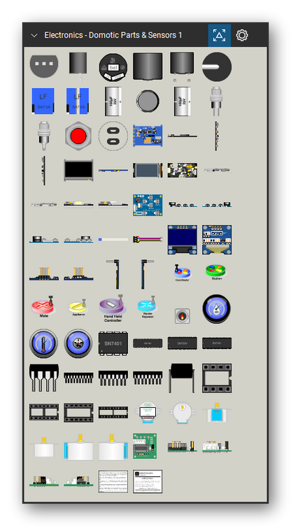 Automation & Electronics tool set for Bluebeam Revu, Domotic Parts & Sensors 1 set (tools 85-158 of 158) - 74 views of 47 devices, front, rear, side, top and bottom: TO.92, Mini Fuse, Mini Fuse Side 1, Mini Fuse Side 2, Diode D015, Diode DO15 Side 1, Diode DO15 Side 2, Electrolitic Capacitor 6,3mm Side 1, Electrolitic Capacitor 6,3mm, Electrolitic Capacitor 6,3mm Side 2 and 37 more. Tool Chest in Symbol view.