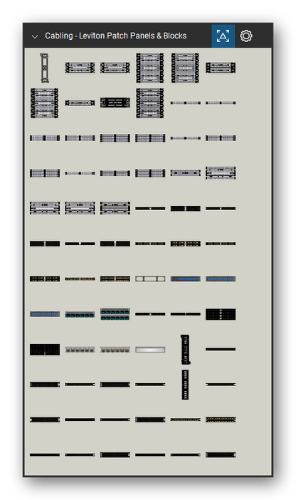 Patch Panels, Fiber & Outlets tool set for Bluebeam Revu, Leviton Patch Panels & Blocks set (tools 1-72 of 142) - 72 tools: 40089-00B, 41AB2-1F4, 41AB2-1F5, 41AB2-3F4, 41AB2-3F5, 41AB6-1F4, 41AB6-3F4, 41AW1-050, 41AW2-100, 41AW2-300 and 62 more. Tool Chest in Symbol view.