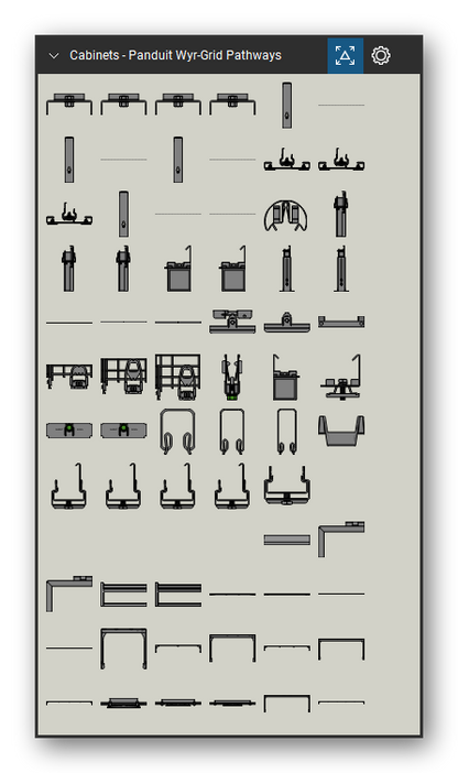 Racks, Cabinets & Cable Pathways tool set for Bluebeam Revu, Panduit Wyr-Grid Pathways set (tools 1-72 of 182) - 72 tools: Overhead & Underfloor Routing Wyr-Grid Front, Wyr-Grid EZ, Wyr-Grid, Overhead & Underfloor Routing Wyr-Grid Right and 68 more. Tool Chest in Symbol view.