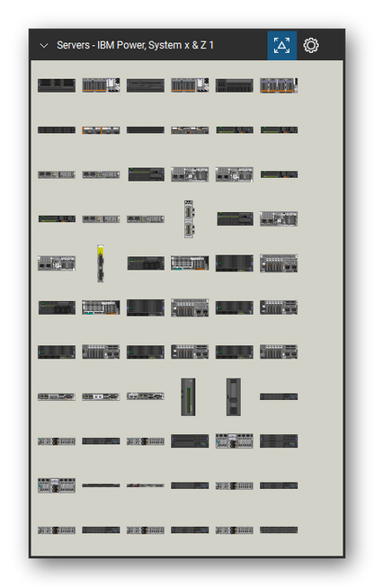 Servers tool set for Bluebeam Revu, IBM Power, System x & Z 1 set (tools 1-66 of 185) - 66 views of 43 devices, front and rear: 5802 I/O Drawer, 5877 I/O Drawer, EMX0 PCIe Gen3 I/O, EXP 12S (5886), EXP 24S (5887), Power 710 Tape, Power 710 Disk, Power 710 Rack, Power 710 Rack Rear (E1C/E1D), Power 720 Rack and 33 more. Tool Chest in Symbol view.
