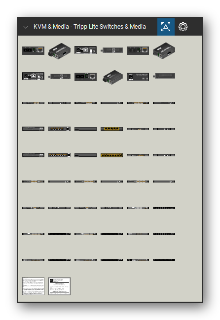 KVM, Console Servers & Media Converters tool set for Bluebeam Revu, Tripp Lite Switches & Media set - 54 views of 24 devices, front, rear, side and isometric: N784-001-SC, N784-001-ST, N785-001-SC, NG16, NG16POE, NG24, NG5, NG5P, NG5POE, NG8 and 14 more. Tool Chest in Symbol view.