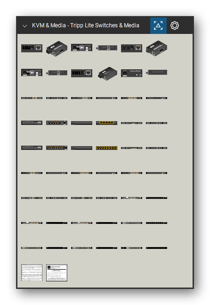 KVM, Console Servers & Media Converters tool set for Bluebeam Revu, Tripp Lite Switches & Media set - 54 views of 24 devices, front, rear, side and isometric: N784-001-SC, N784-001-ST, N785-001-SC, NG16, NG16POE, NG24, NG5, NG5P, NG5POE, NG8 and 14 more. Tool Chest in Symbol view.