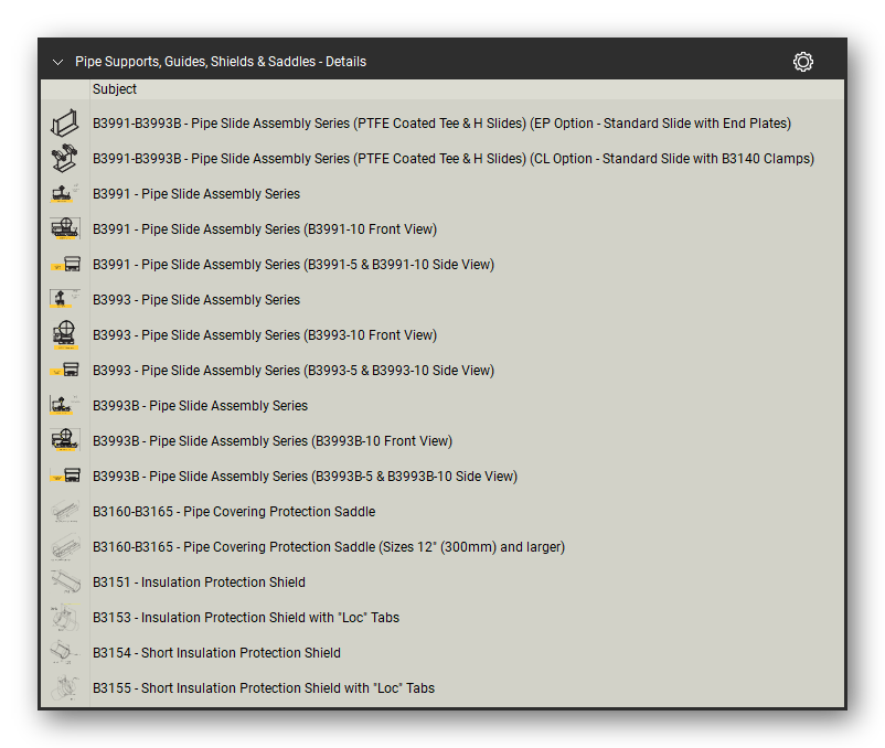 Guides shields in the Pipe Hangers and Supports Takeoff & Estimating Bluebeam tool set (sheet 4 of 4)