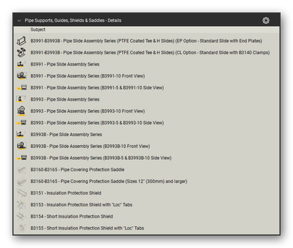 Guides shields in the Pipe Hangers and Supports Takeoff & Estimating Bluebeam tool set (sheet 4 of 4)