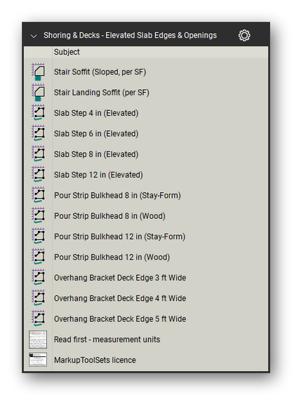 Slab edges and openings in the Shoring & Elevated Decks Takeoff & Estimating Bluebeam tool set (sheet 2 of 2)