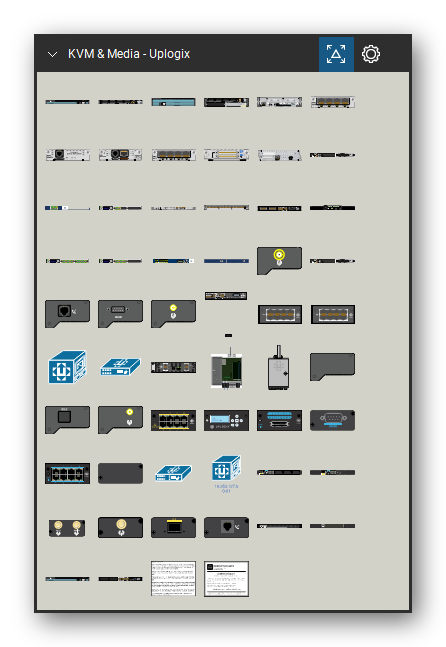 KVM, Console Servers & Media Converters tool set for Bluebeam Revu, Uplogix set - 56 views of 54 devices, front, rear and isometric: Components - 2901/K9, 2901/K9, 2911/K9, SM-SRE-900-K9, HWIC-4ESW, HWIC-2SHDSL, HWIC-ADSLI-B/ST, HWIC-4T1/E1, HWIC-8A/S-232, NME-WAE-502-K9 and 44 more. Tool Chest in Symbol view.