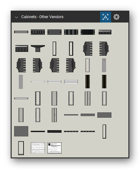 Racks, Cabinets & Cable Pathways tool set for Bluebeam Revu, Other Vendors set - 43 views of 39 devices, front and rear: CABLExpress CBX-CM-SDS2, CABLExpress CBX-FE-F06MPK, CABLExpress CBX-FE-FBLANK, CABLExpress CBX-FE-M12LCAZ, CABLExpress CBX-FE-M24LCAZ, CABLExpress CBX-LR-OH08, CABLExpress CBX-LR-OH16, CABLExpress CBX-LR-OHCM, CABLExpress CBX-RK-45U-1, CABLExpress CBX-RK-CM45U-1 and 29 more. Tool Chest in Symbol view.