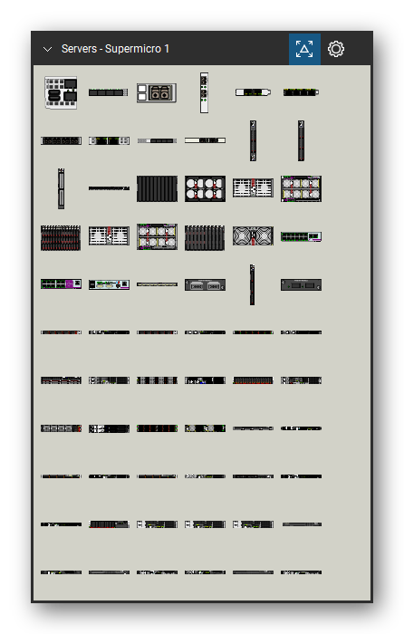 Servers tool set for Bluebeam Revu, Supermicro 1 set (tools 1-66 of 184) - 66 views of 48 devices, front and rear: AOC-CTG-i2S (MRS), AOC-MTG-i4SM (MRS), AOC-PTG-i1S (MRS), AOC-S25G-m2S (MRS), AOC-SG-i2 (MRS), AOC-SGP-i4 (MRS), AOC-STG-b4S (MRS), AOC-STG-i2T (MRS), AOC-STG-i4S (MRS), AOC-STGN-i2S (MRS) and 38 more. Tool Chest in Symbol view.