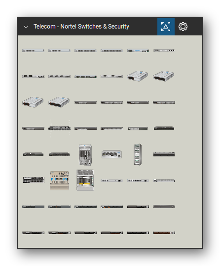 Telecom, Voice & Wireless tool set for Bluebeam Revu, Nortel Switches & Security set (tools 1-48 of 154) - 48 tools: ERS47024T, ERS470-24Tpwr, ERS470-48T, ERS470-48T-pwr, AS2208E, AS2208, AS2216, AS2424-SSL, AS2424E, AS3408 and 38 more. Tool Chest in Symbol view.