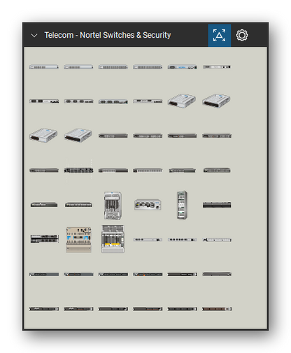 Telecom, Voice & Wireless tool set for Bluebeam Revu, Nortel Switches & Security set (tools 1-48 of 154) - 48 tools: ERS47024T, ERS470-24Tpwr, ERS470-48T, ERS470-48T-pwr, AS2208E, AS2208, AS2216, AS2424-SSL, AS2424E, AS3408 and 38 more. Tool Chest in Symbol view.