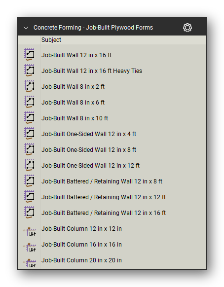 Job built plywood forms in the Concrete Forming Takeoff & Estimating Bluebeam tool set (sheet 2 of 3)