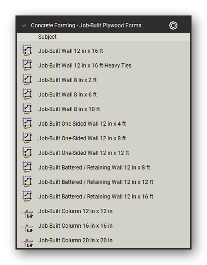 Job built plywood forms in the Concrete Forming Takeoff & Estimating Bluebeam tool set (sheet 2 of 3)