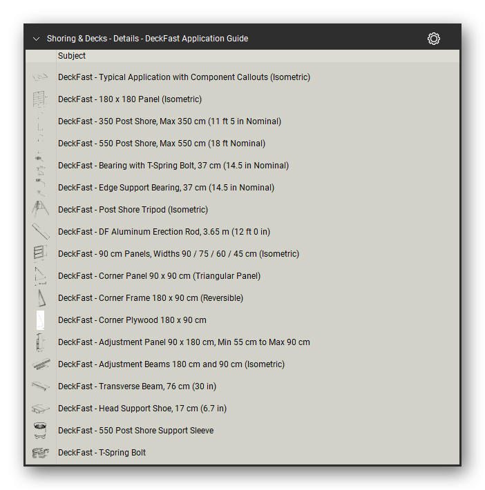 Details deckfast application guide in the Shoring & Elevated Decks Takeoff & Estimating Bluebeam tool set (sheet 1 of 5)