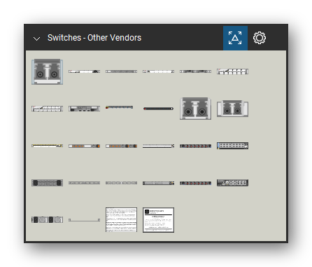 Network Switches & Routers tool set for Bluebeam Revu, Other Vendors set - 26 views of 19 devices, front and rear: Oracle Fibre SFP+, Oracle Brocade 300, Oracle Brocade 5100, Oracle Brocade 5300, Oracle Brocade 5300 full, Oracle Silkworm 5300, Oracle Datacenter Switch 36 port (Infiniband, Oracle QDR Infiniband Gateway Switch, Penguin SFP+ Horiz., Penguin QSFP+ and 9 more. Tool Chest in Symbol view.