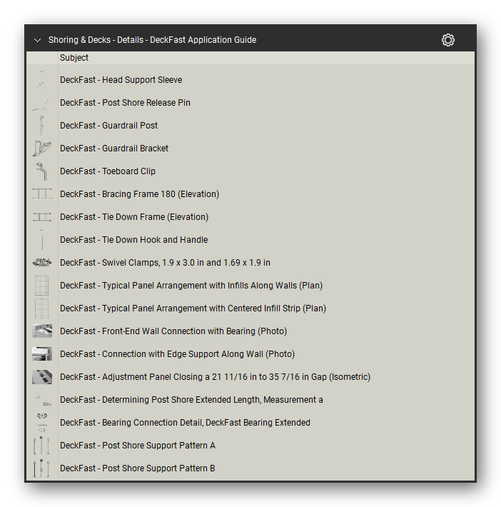 Details deckfast application guide in the Shoring & Elevated Decks Takeoff & Estimating Bluebeam tool set (sheet 2 of 5)