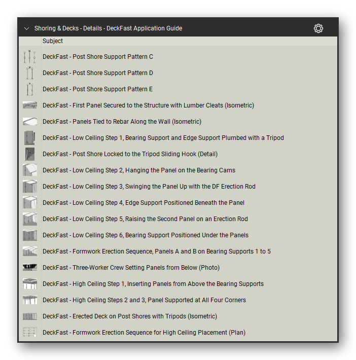 Details deckfast application guide in the Shoring & Elevated Decks Takeoff & Estimating Bluebeam tool set (sheet 3 of 5)