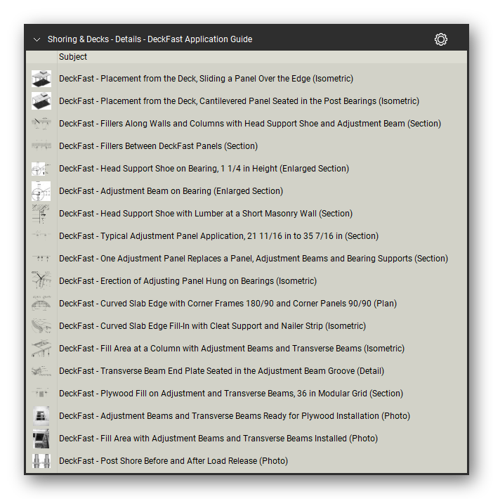 Details deckfast application guide in the Shoring & Elevated Decks Takeoff & Estimating Bluebeam tool set (sheet 4 of 5)