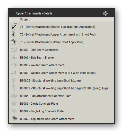 Upper attachments in the Pipe Hangers and Supports Takeoff & Estimating Bluebeam tool set (sheet 2 of 2)