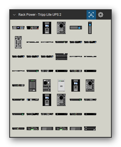 Rack Power tool set for Bluebeam Revu, Tripp Lite UPS 2 set (tools 1-48 of 261) - 48 views of 31 devices, front and rear: 9PX6K-L, OMNI1500LCDT, OMNI650LCD, OMNI650LCD Vertical, POS500, SM1000RM1UTAA, SM1000RM2UTAA, SM3000RM2UNTAA (w/ SNMPWEBCARD), SM3000RM2UNTAA (w/ WEBCARDLX), SM3000RM2UTAA and 21 more. Tool Chest in Symbol view.
