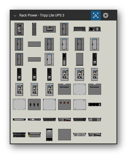 Rack Power tool set for Bluebeam Revu, Tripp Lite UPS 3 set (tools 1-48 of 220) - 48 views of 36 devices, front, rear and top: SU120KMBPKX, SU120KXNP, SU2030KMBP, SU20KMBPK, SU20KXFMRT4U, SU30KMBPK, SU40/60KMBPK, SU40KMBPK, SU40KMBPKX, SU60KMBPK and 26 more. Tool Chest in Symbol view.
