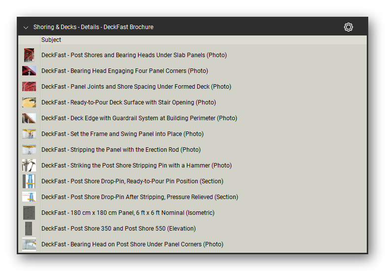 Details deckfast brochure symbols in the Shoring & Elevated Decks Takeoff & Estimating Bluebeam tool set (sheet 1 of 2)