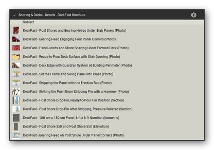 Details deckfast brochure symbols in the Shoring & Elevated Decks Takeoff & Estimating Bluebeam tool set (sheet 1 of 2)