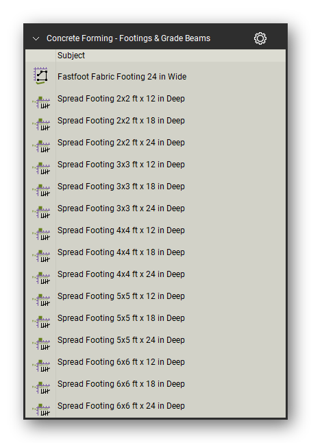 Footings and grade beams in the Concrete Forming Takeoff & Estimating Bluebeam tool set (sheet 2 of 4)