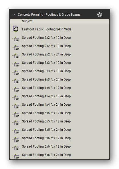 Footings and grade beams in the Concrete Forming Takeoff & Estimating Bluebeam tool set (sheet 2 of 4)