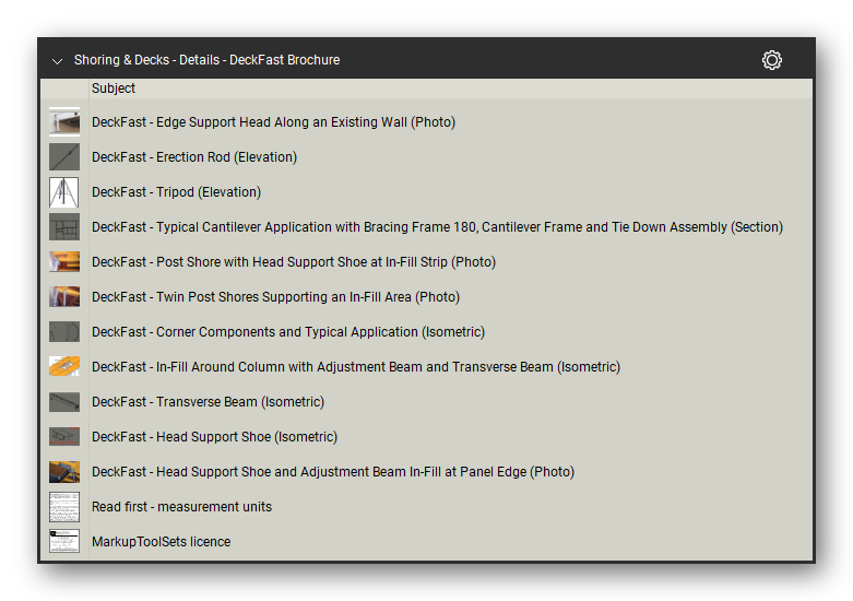 Details deckfast brochure symbols in the Shoring & Elevated Decks Takeoff & Estimating Bluebeam tool set (sheet 2 of 2)