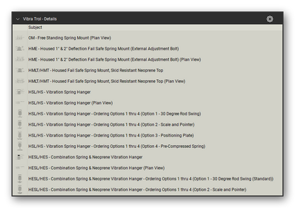 Vibra trol vibration isolation in the Pipe Hangers and Supports Takeoff & Estimating Bluebeam tool set (sheet 2 of 3)