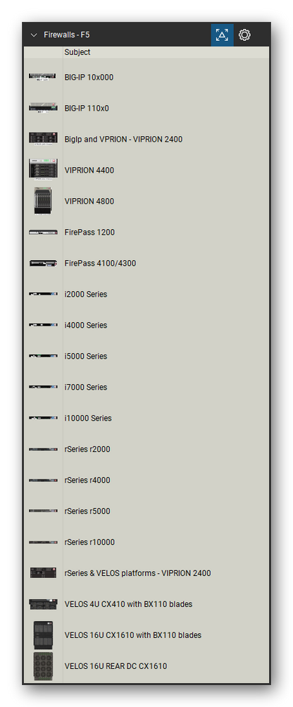 Firewalls & Security Appliances tool set for Bluebeam Revu, F5 set (tools 21-40 of 43) - 20 tools: BIG-IP 10x000, BIG-IP 110x0, BigIp and VPRION - VIPRION 2400, VIPRION 4400, VIPRION 4800, FirePass 1200, FirePass 4100/4300, i2000 Series, i4000 Series, i5000 Series and 10 more. Tool Chest in Detail view, one row per tool with its name.