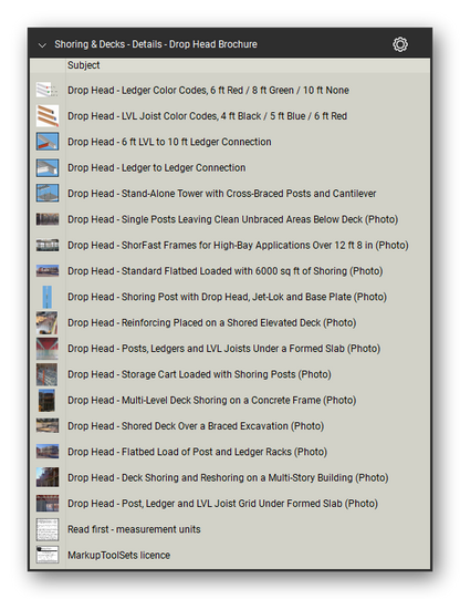 Details drop head brochure in the Shoring & Elevated Decks Takeoff & Estimating Bluebeam tool set