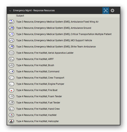 Incident & Emergency Management tool set for Bluebeam Revu, Response Resources set (tools 18-34 of 82) - 17 tools: Type 3 Resource, Emergency Medical System, Type 4 Resource, Fire HazMat, Aerial, Type 4 Resource, Fire HazMat, ARFF, Type 4 Resource, Fire HazMat, Brush, Type 4 Resource, Fire HazMat, Command, Type 4 Resource, Fire HazMat, Crew Transport, Type 4 Resource, Fire HazMat, Engine Pumper, Type 4 Resource, Fire HazMat, Fire Boat and more. Tool Chest in Detail view, one row per tool with its name.