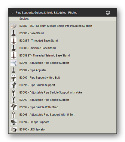 Guides shields product photographs in the Pipe Hangers and Supports Takeoff & Estimating Bluebeam tool set (sheet 1 of 2)