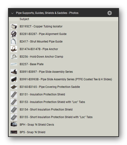 Guides shields product photographs in the Pipe Hangers and Supports Takeoff & Estimating Bluebeam tool set (sheet 2 of 2)