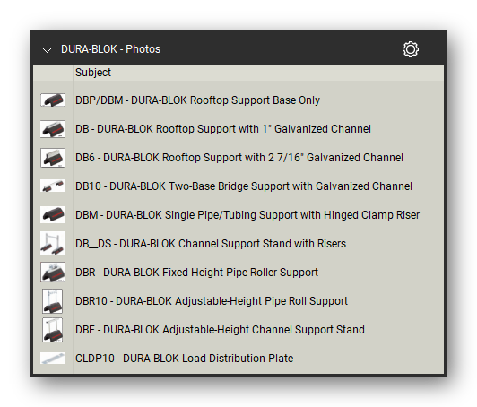 Dura blok roof top product photographs in the Pipe Hangers and Supports Takeoff & Estimating Bluebeam...