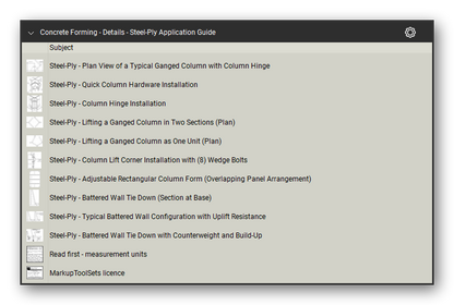 Details steel ply application guide in the Concrete Forming Takeoff & Estimating Bluebeam tool set (sheet 12 of 12)