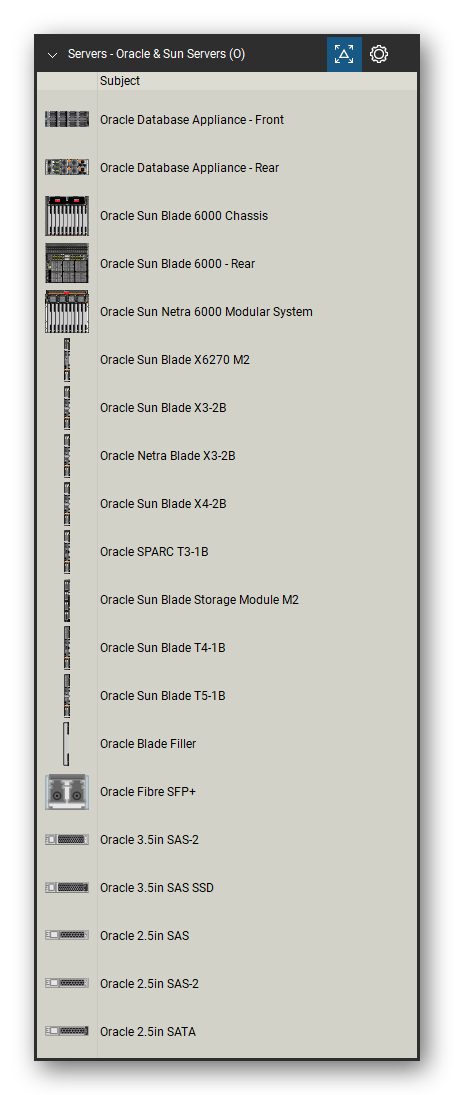 Servers tool set for Bluebeam Revu, Oracle & Sun Servers (O) set (tools 1-20 of 241) - 20 views of 19 devices, front and rear: Oracle Database Appliance, Oracle Sun Blade 6000 Chassis, Oracle Sun Blade 6000, Oracle Sun Netra 6000 Modular System, Oracle Sun Blade X6270 M2, Oracle Sun Blade X3-2B, Oracle Netra Blade X3-2B, Oracle Sun Blade X4-2B, Oracle SPARC T3-1B, Oracle Sun Blade Storage Module M2 and 9 more. Tool Chest in Detail view, one row per tool with its name.