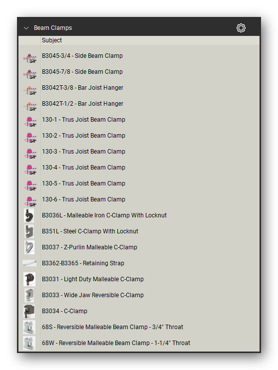 Beam clamps count tools in the Pipe Hangers and Supports Takeoff & Estimating Bluebeam tool set (sheet 6 of 7)