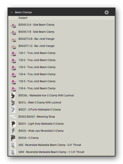 Beam clamps count tools in the Pipe Hangers and Supports Takeoff & Estimating Bluebeam tool set (sheet 6 of 7)