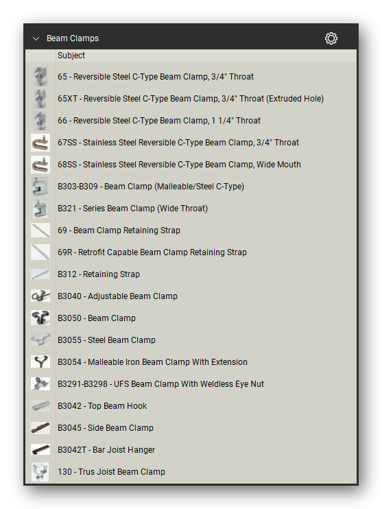 Beam clamps count tools in the Pipe Hangers and Supports Takeoff & Estimating Bluebeam tool set (sheet 7 of 7)