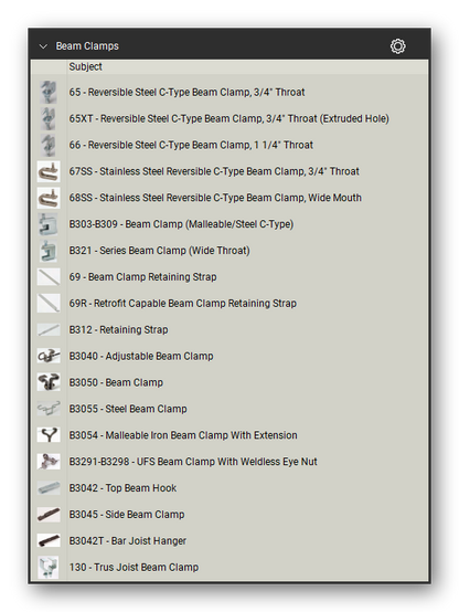 Beam clamps count tools in the Pipe Hangers and Supports Takeoff & Estimating Bluebeam tool set (sheet 7 of 7)