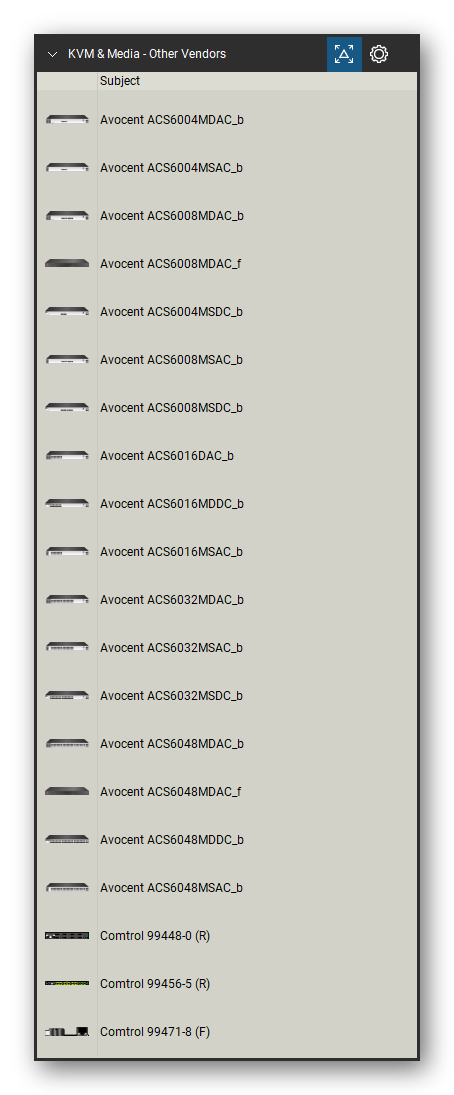 KVM, Console Servers & Media Converters tool set for Bluebeam Revu, Other Vendors set (tools 1-20 of 37) - 20 tools: Avocent ACS6004MDAC_b, Avocent ACS6004MSAC_b, Avocent ACS6008MDAC_b, Avocent ACS6008MDAC_f, Avocent ACS6004MSDC_b, Avocent ACS6008MSAC_b, Avocent ACS6008MSDC_b, Avocent ACS6016DAC_b, Avocent ACS6016MDDC_b, Avocent ACS6016MSAC_b and 10 more. Tool Chest in Detail view, one row per tool with its name.