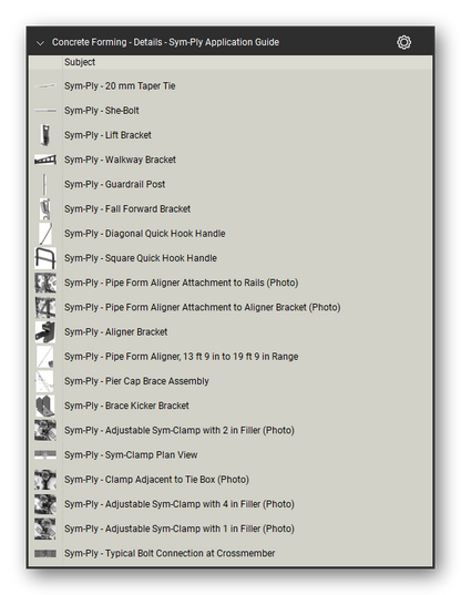Details sym ply application guide in the Concrete Forming Takeoff & Estimating Bluebeam tool set (sheet 3 of 9)
