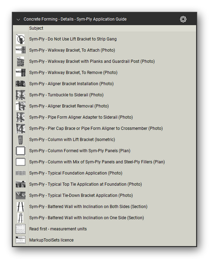 Details sym ply application guide in the Concrete Forming Takeoff & Estimating Bluebeam tool set (sheet 9 of 9)