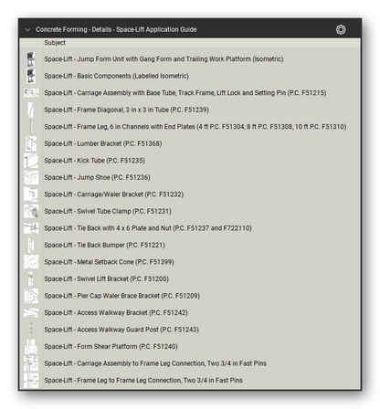 Details space lift application guide in the Concrete Forming Takeoff & Estimating Bluebeam tool set (sheet 1 of 5)