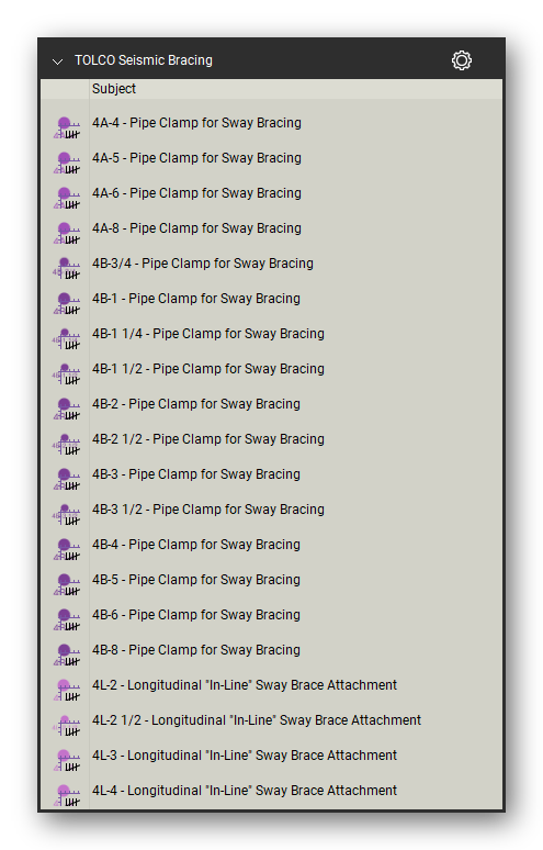 Tolco seismic bracing count tools in a Bluebeam Revu tool set